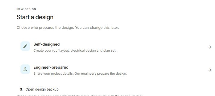 The start screen offers Self-designed and Engineer-prepared paths.