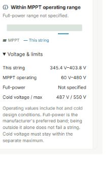 S1 operating voltage, MPPT range and separate cold-voltage maximum.